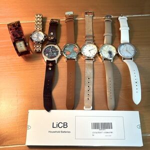 COSTUME WATCHES & BATTERIES-Lot of 7 Watches plus 10 pack of Cell Batteries